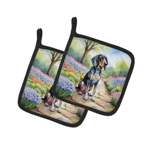 Bluetick Coonhound Spring Path Pair of Pot Holders