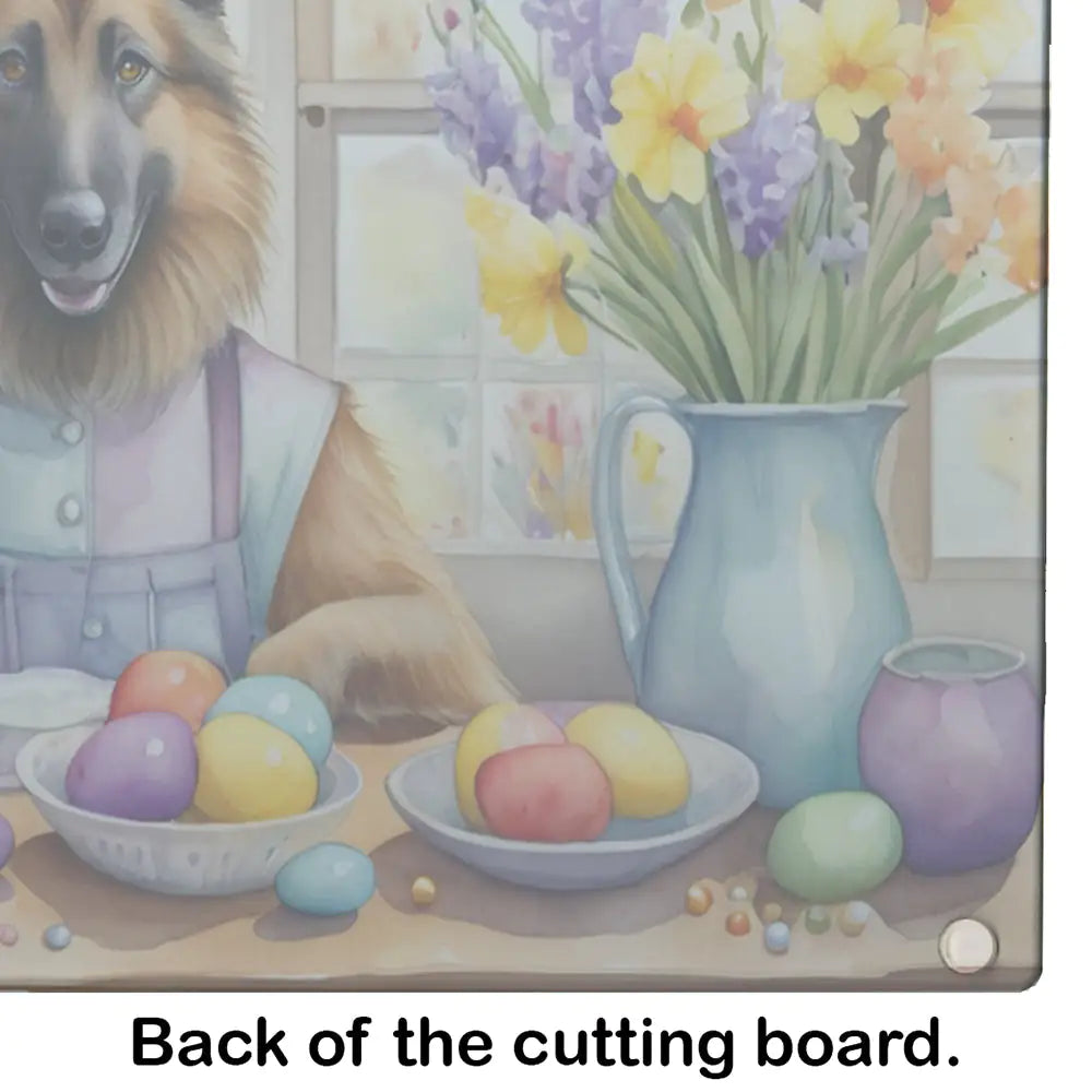 Decorating Easter Belgian Tervuren Glass Cutting Board