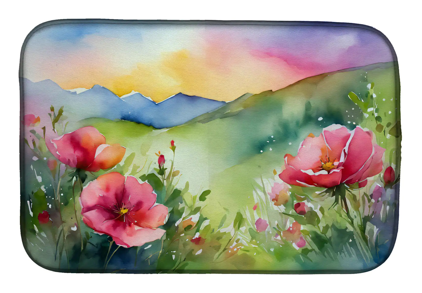 North Dakota Wild Prairie Roses in Watercolor Dish Drying Mat