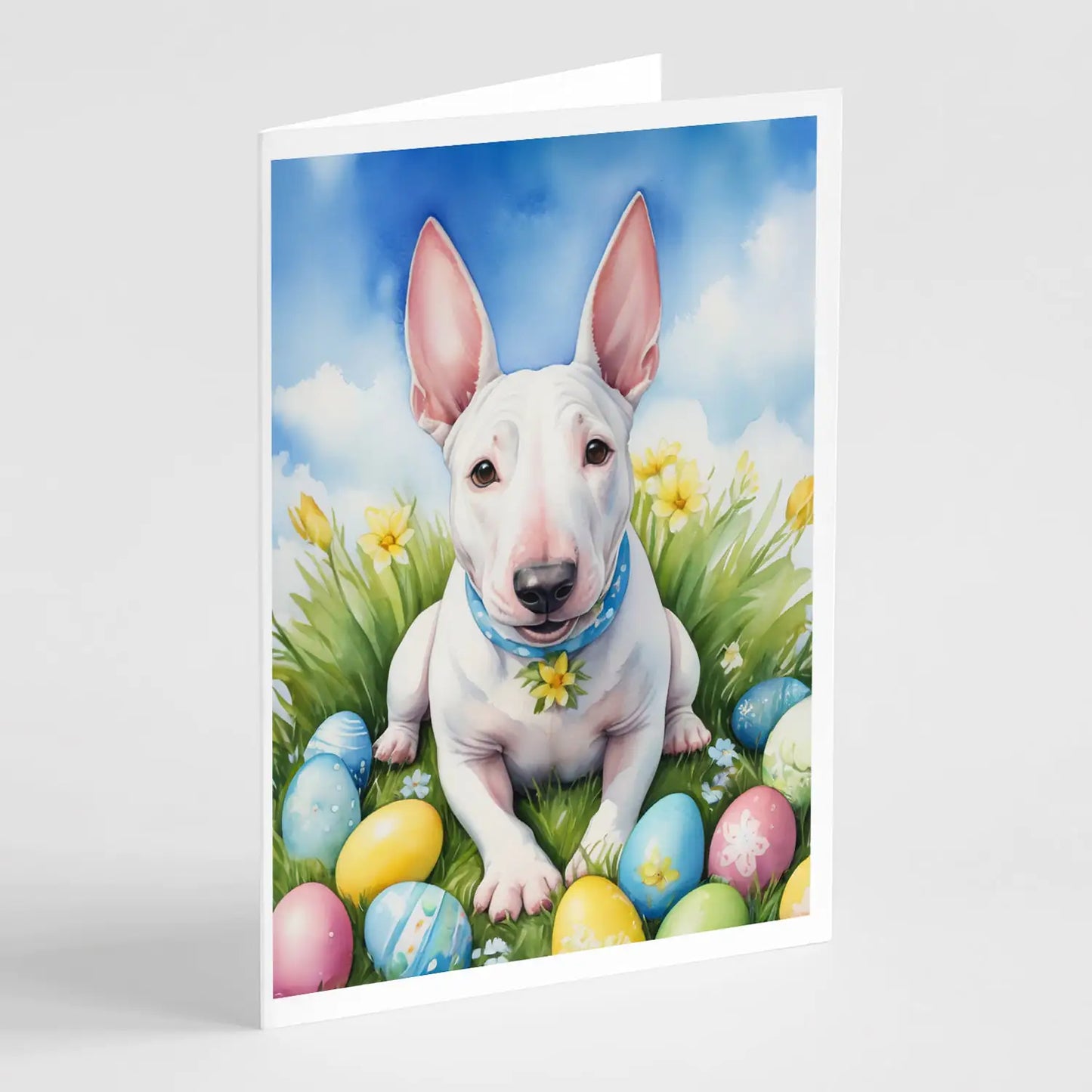 English Bull Terrier Easter Egg Hunt Greeting Cards Pack of 8