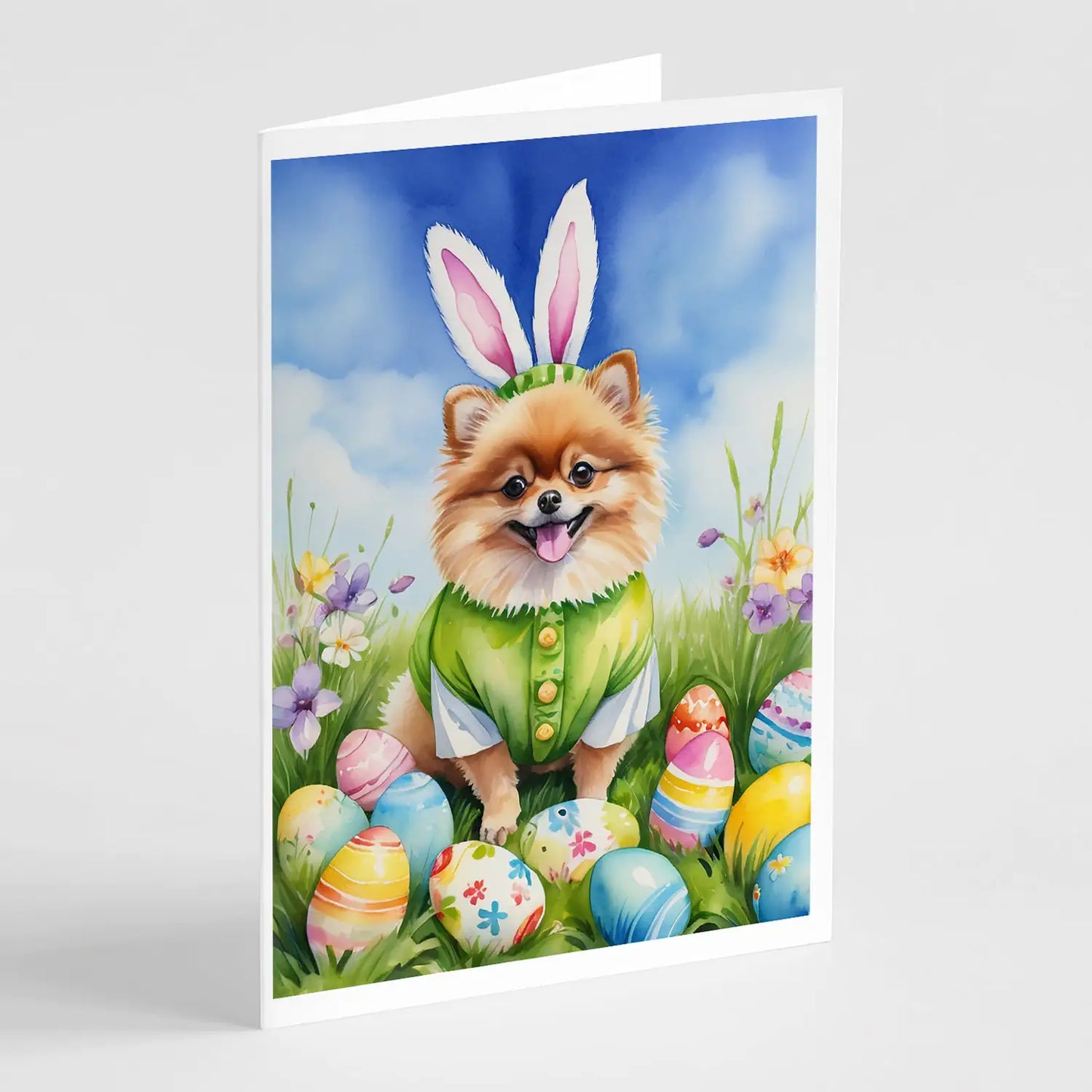 Pomeranian Easter Egg Hunt Greeting Cards Pack of 8