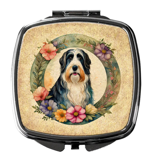 Bearded Collie and Flowers Compact Mirror