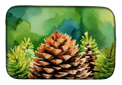 Maine White Pine Cone and Tassels in Watercolor Dish Drying Mat