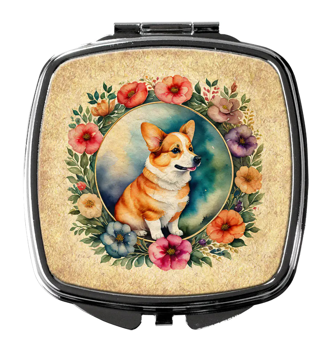Corgi and Flowers Compact Mirror