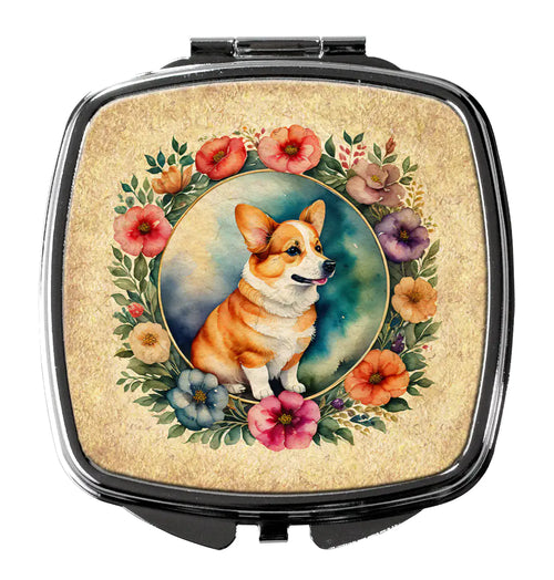 Corgi and Flowers Compact Mirror