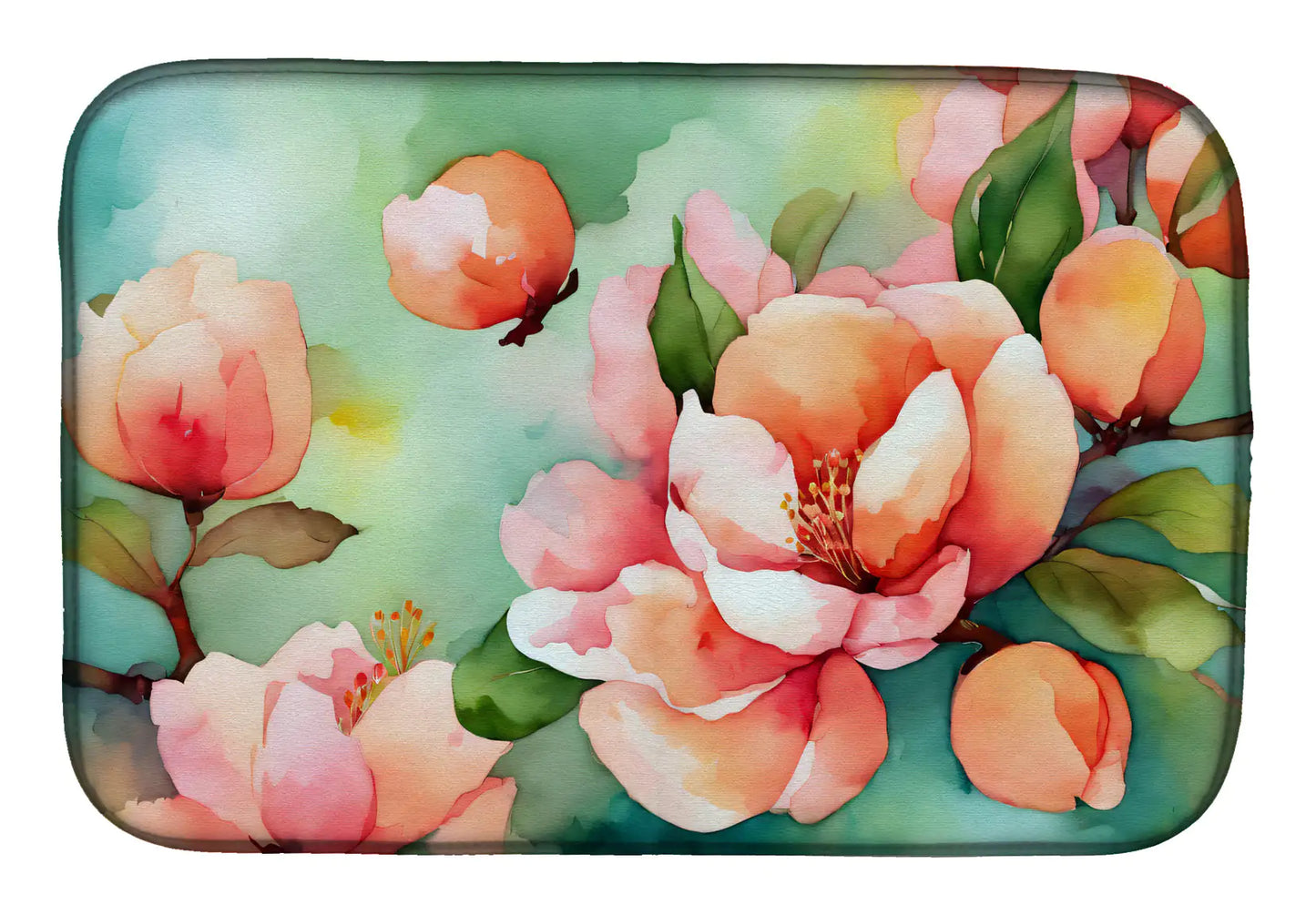 Delaware Peach Blossom in Watercolor Dish Drying Mat