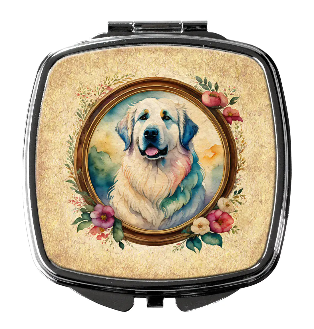 Great Pyrenees and Flowers Compact Mirror