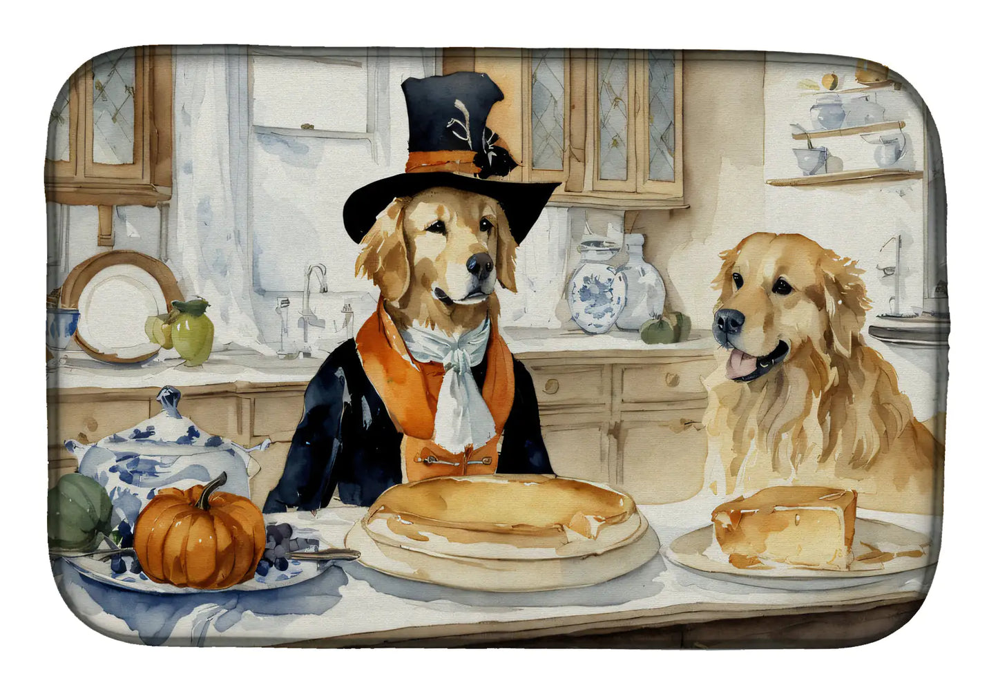 Golden Retriever Fall Kitchen Pumpkins Dish Drying Mat