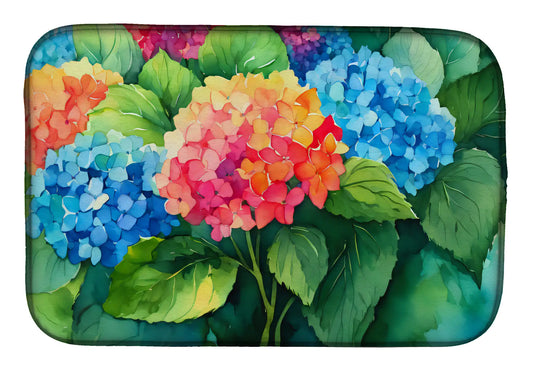 Hydrangeas in Watercolor Dish Drying Mat