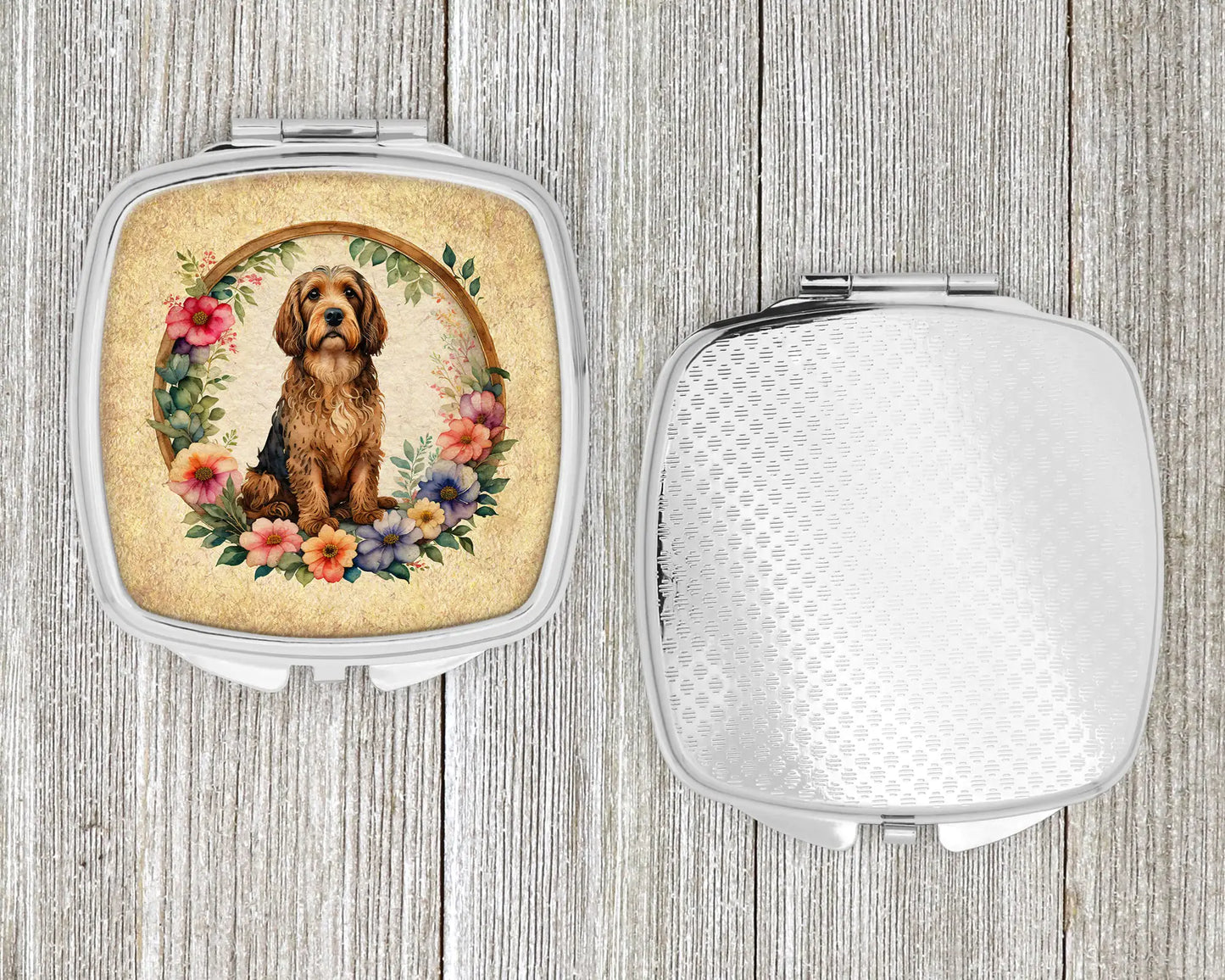Otterhound and Flowers Compact Mirror