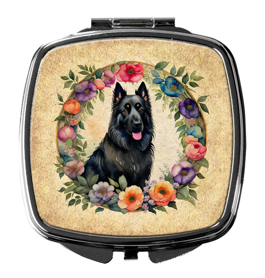Belgian Sheepdog and Flowers Compact Mirror