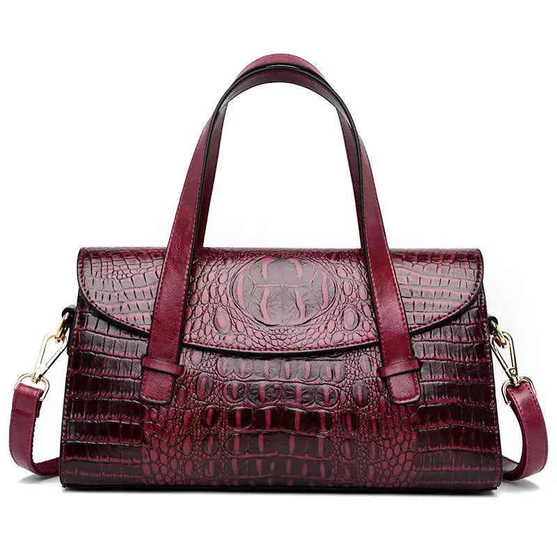 Vintage Crocodile Pattern Leather Messenger Handbag