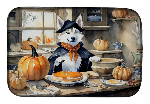 Siberian Husky Fall Kitchen Pumpkins Dish Drying Mat