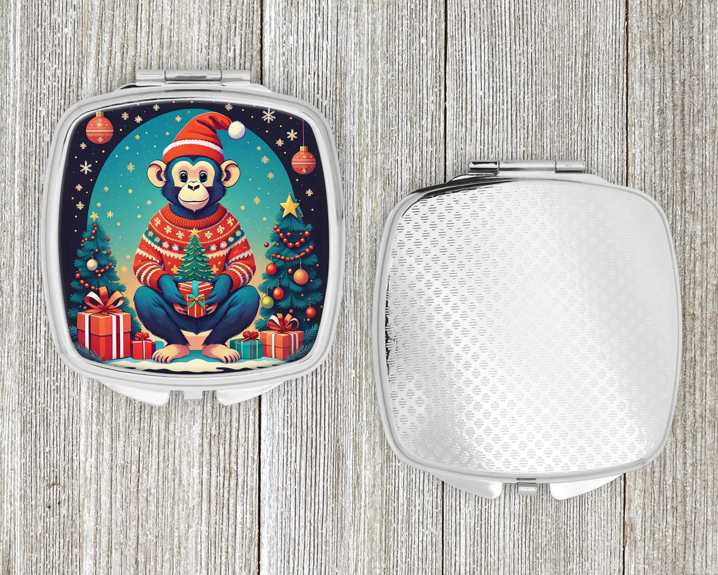 Monkey Christmas Compact Mirror