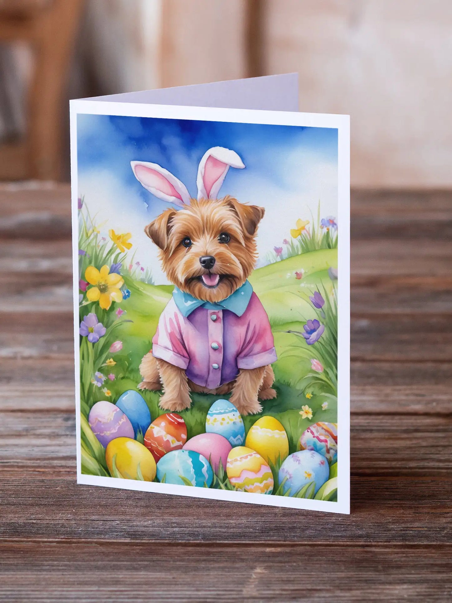 Norfolk Terrier Easter Egg Hunt Greeting Cards Pack of 8