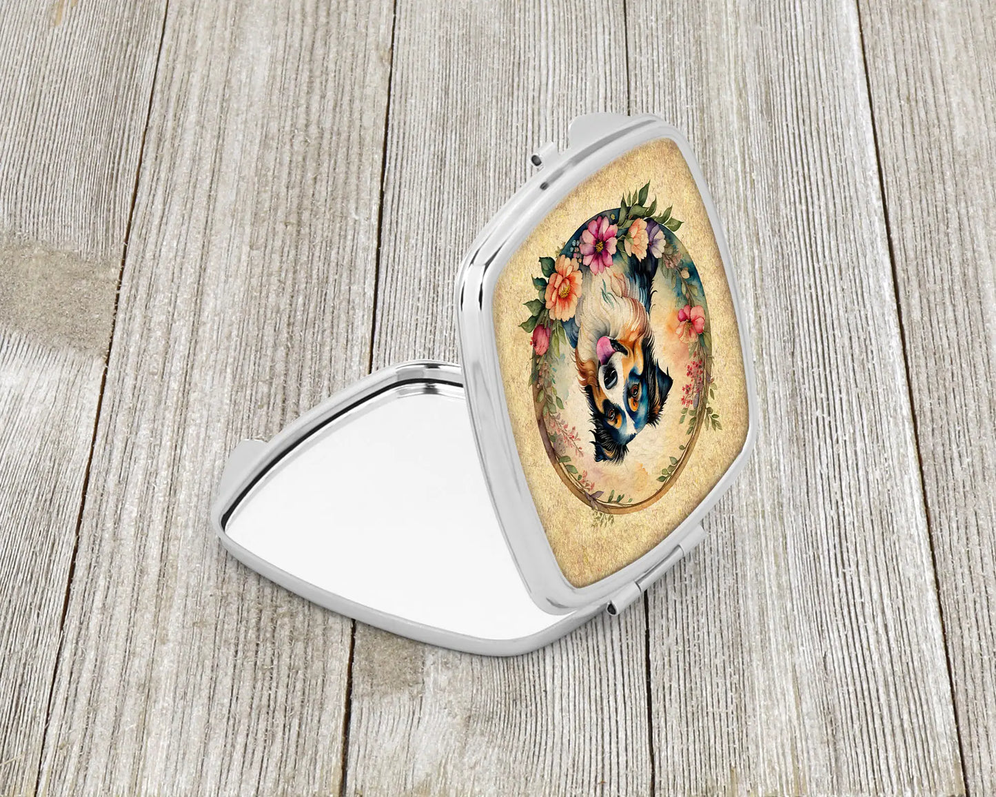 Australian Shepherd and Flowers Compact Mirror