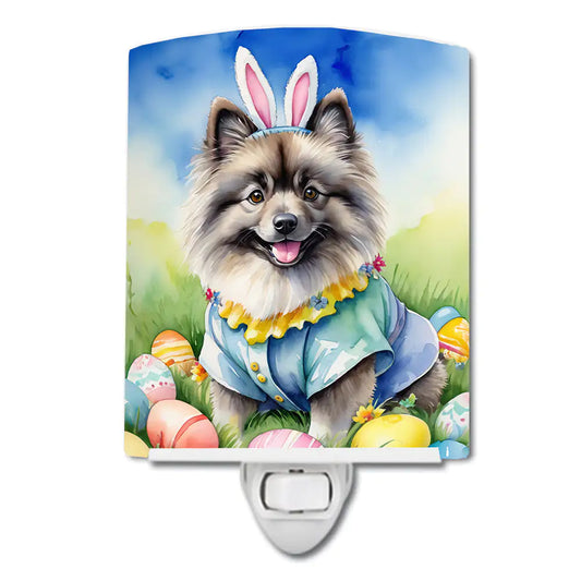 Keeshond Easter Egg Hunt Ceramic Night Light