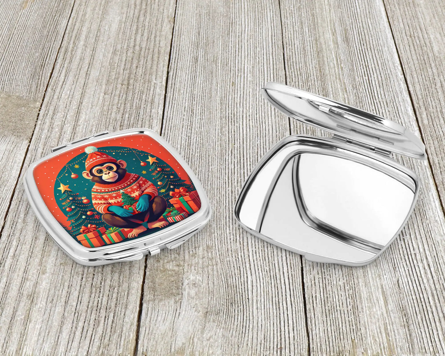 Monkey Christmas Compact Mirror