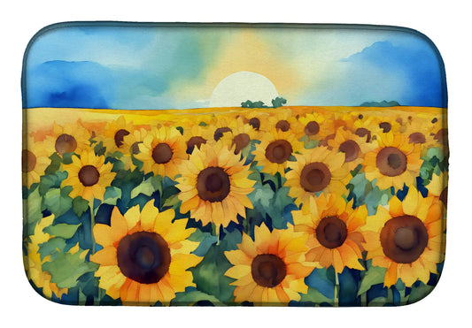 Kansas Sunflowers in Watercolor Dish Drying Mat