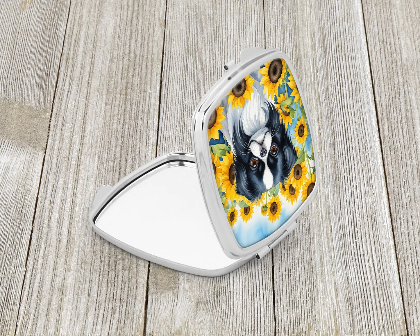 Japanese Chin in Sunflowers Compact Mirror