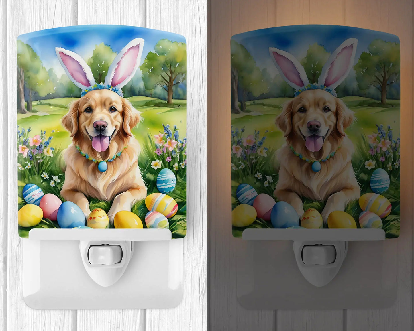 Golden Retriever Easter Egg Hunt Ceramic Night Light