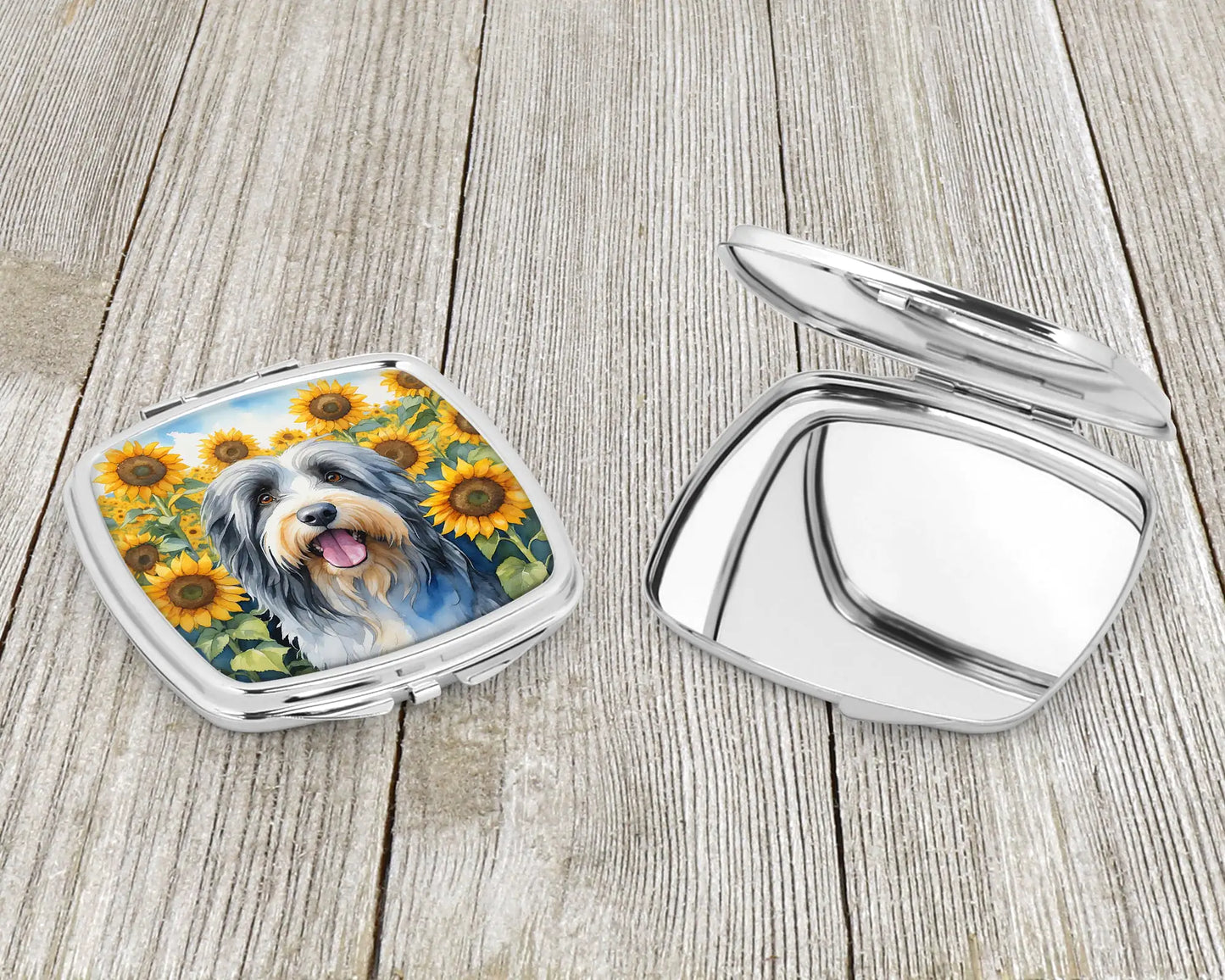 Bearded Collie in Sunflowers Compact Mirror