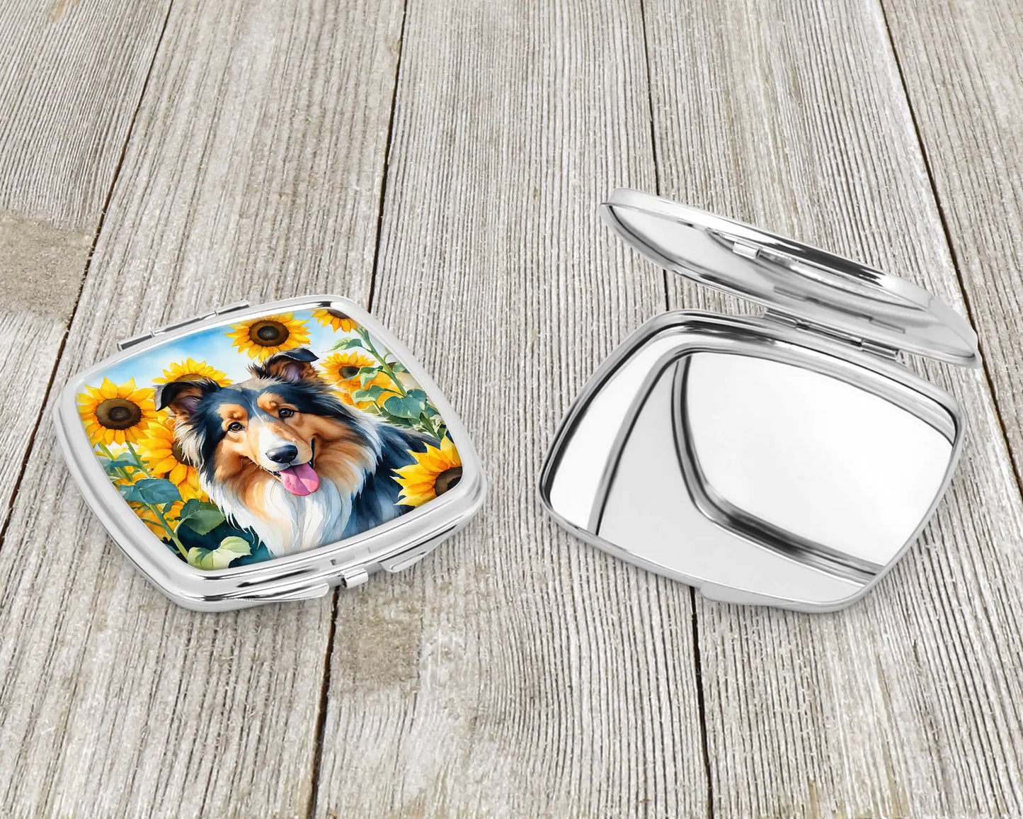 Collie in Sunflowers Compact Mirror
