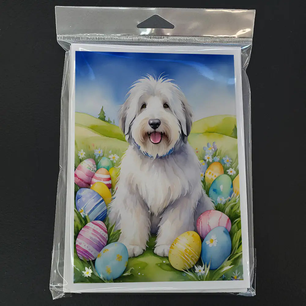 Old English Sheepdog Easter Egg Hunt Greeting Cards Pack of 8