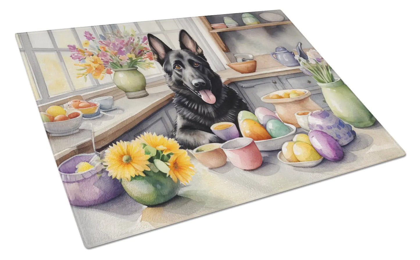 Decorating Easter German Shepherd Glass Cutting Board