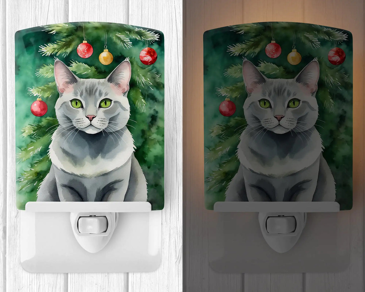 Korat Cat By the Christmas Tree Ceramic Night Light