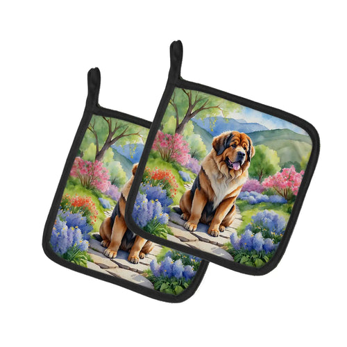 Tibetan Mastiff Spring Path Pair of Pot Holders