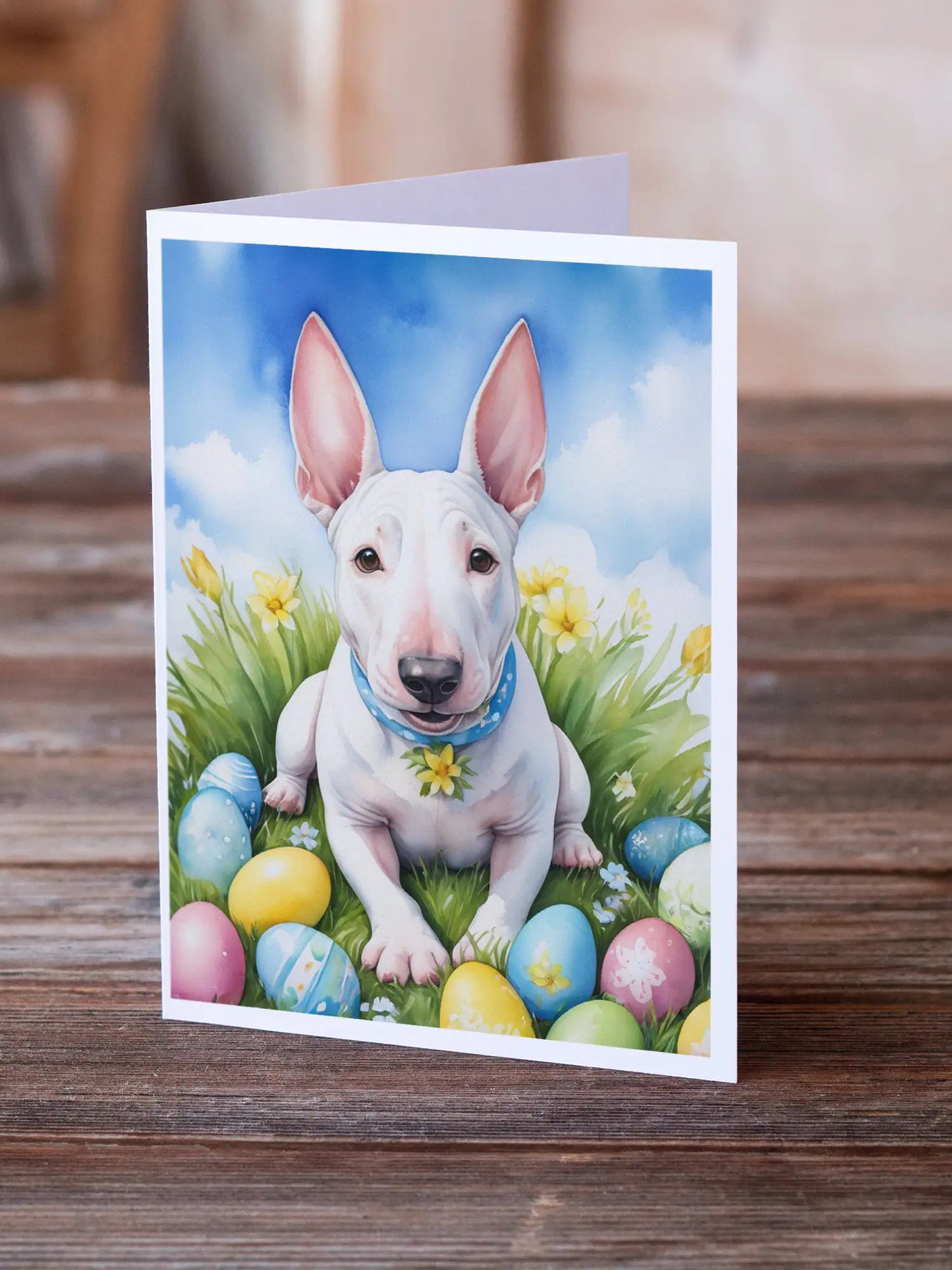 English Bull Terrier Easter Egg Hunt Greeting Cards Pack of 8