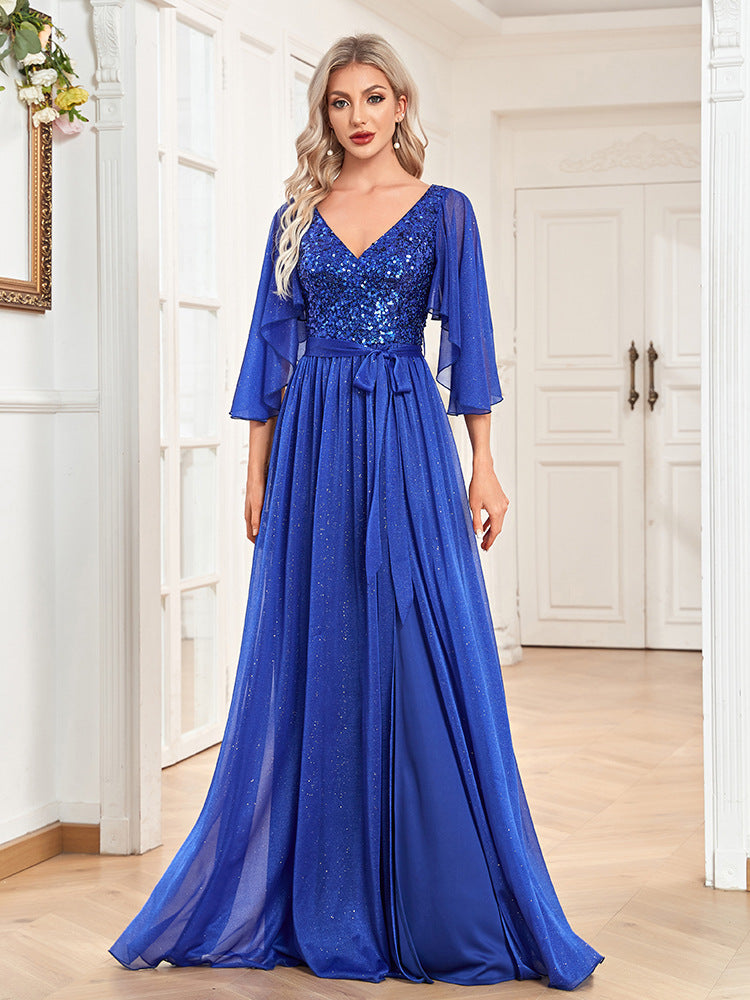 Women's Fashion Solid Color Ruffle Sleeve Dress