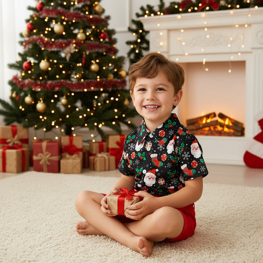 Christmas Children's Clothing Boys' Short-sleeved Printed Shirt