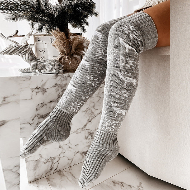 Christmas Snowflake Elk Long Knitted Socks Winter For Women