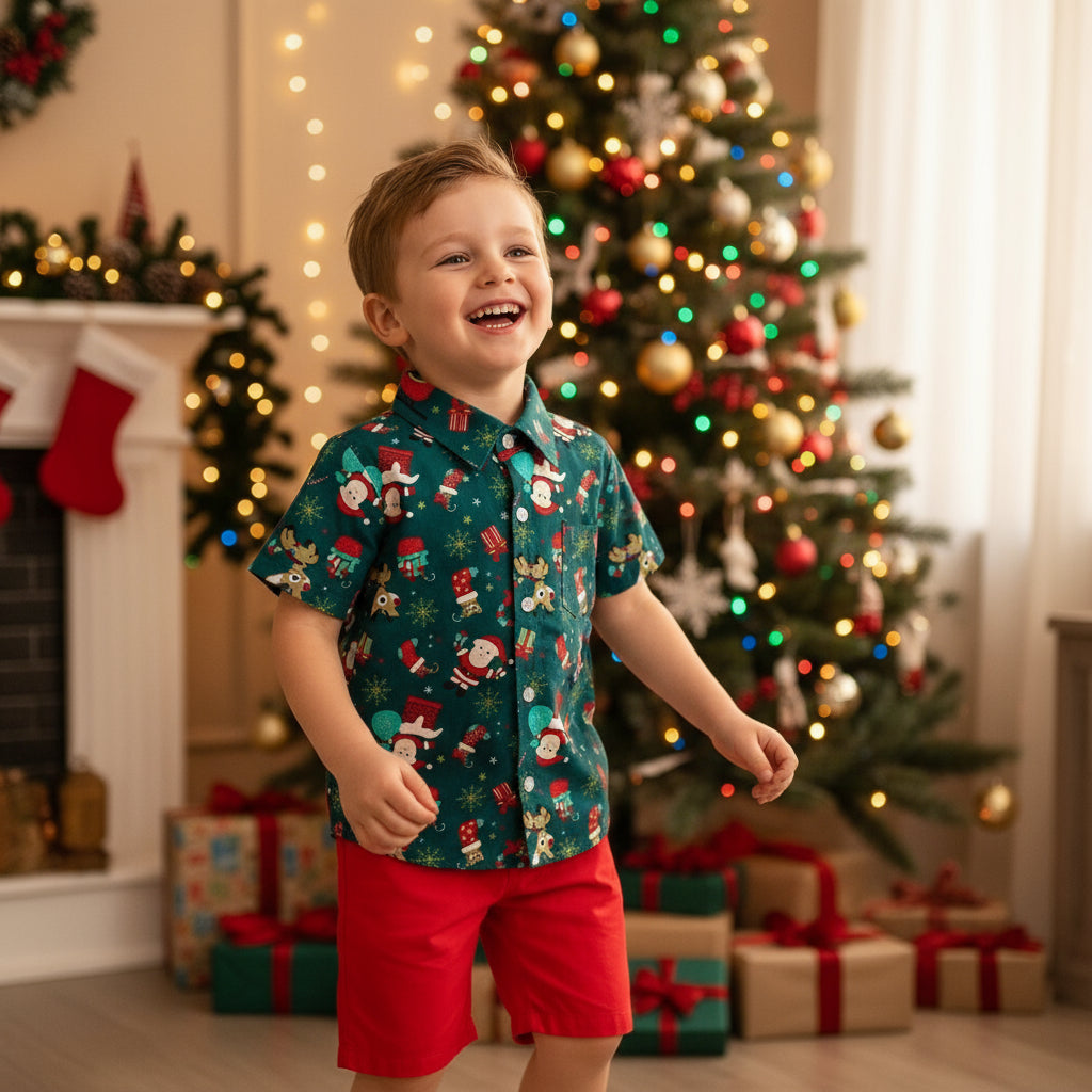 Boys  Christmas Shirt Short Sleeve Shorts Suit