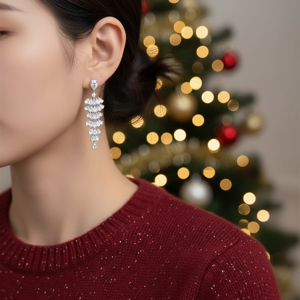 Sparkling Zircon Christmas Tree Drop Earrings For Women Trendy Xmas Tree Plant Dangle  New Year Festival Party Jewelry