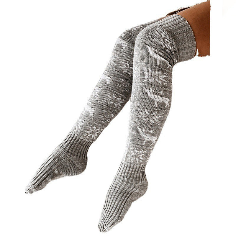 Christmas Snowflake Elk Long Knitted Socks Winter For Women