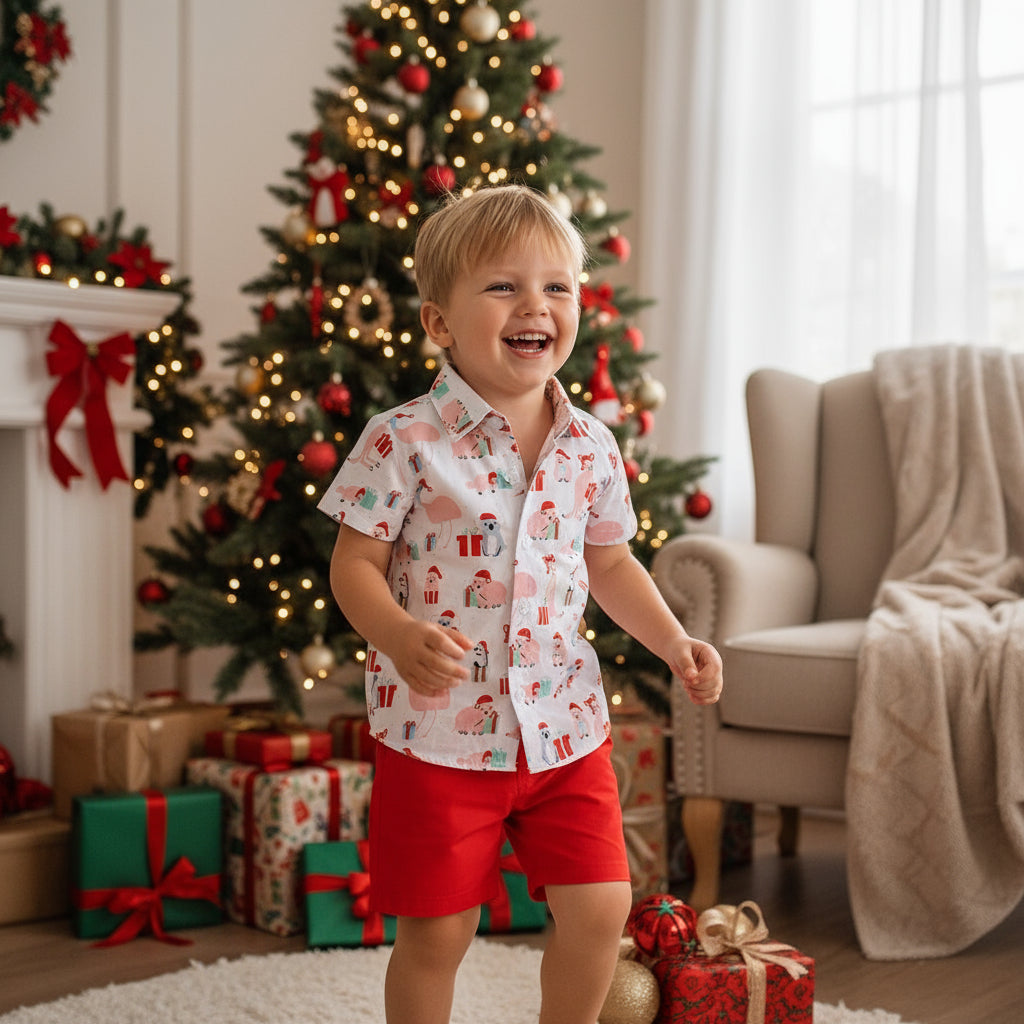 Boys  Christmas Shirt Short Sleeve Shorts Suit