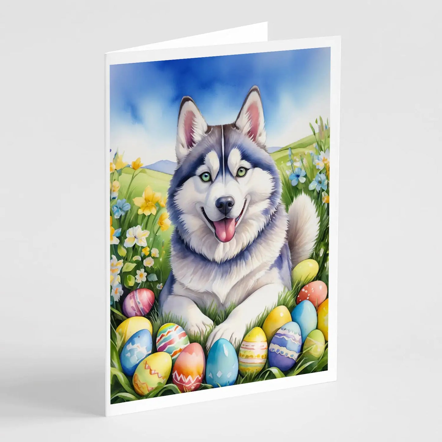 Siberian Husky Easter Egg Hunt Greeting Cards Pack of 8