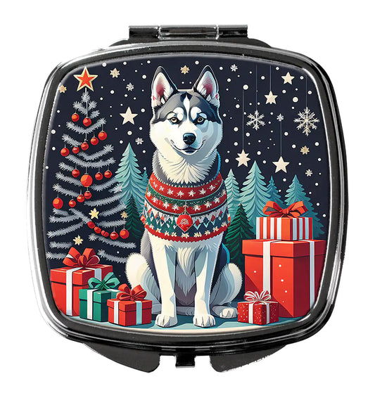 Siberian Husky Christmas Compact Mirror