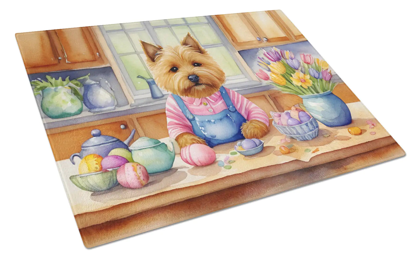 Decorating Easter Norwich Terrier Glass Cutting Board