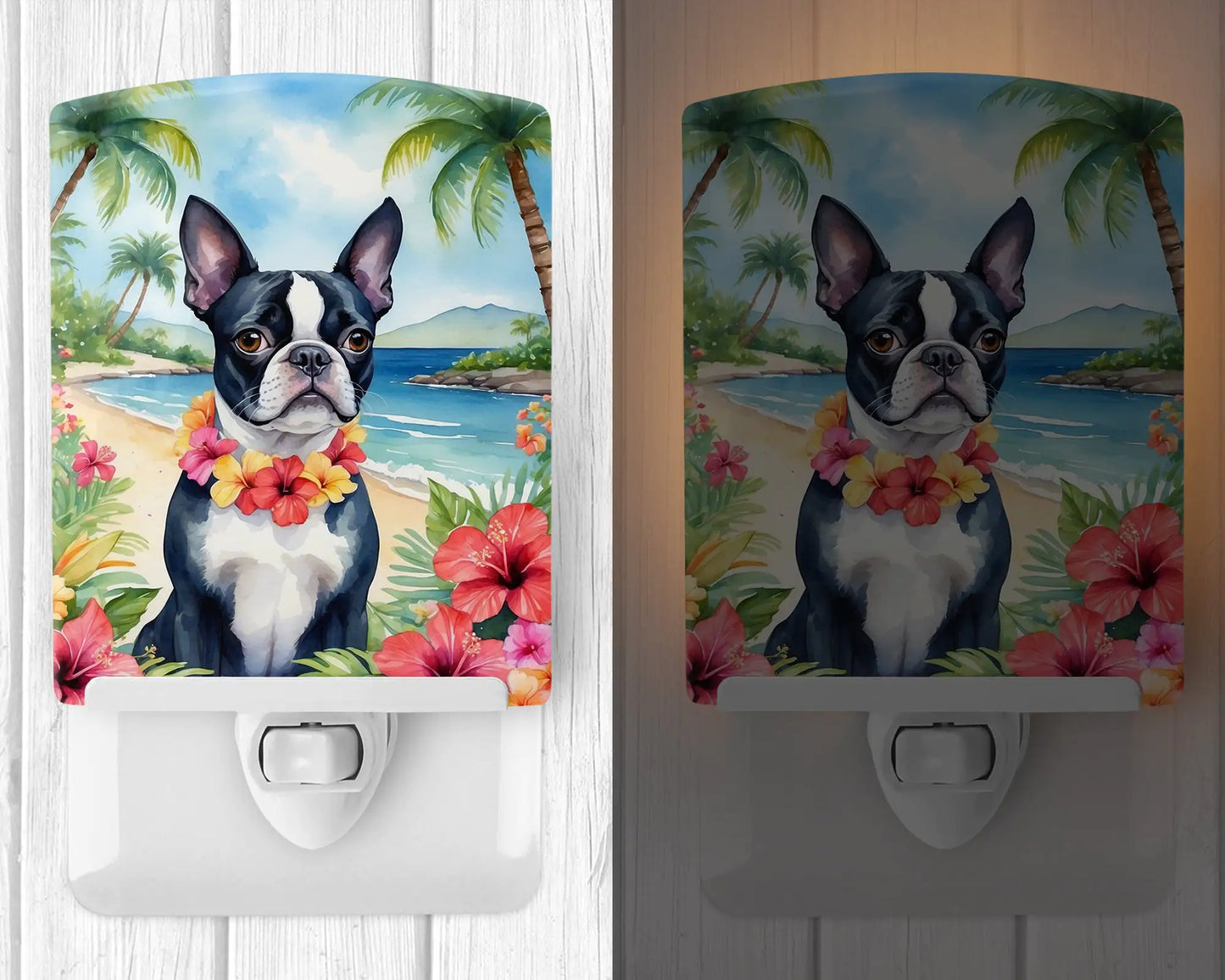 Boston Terrier Luau Ceramic Night Light