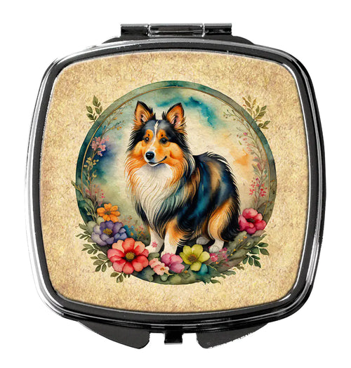 Sheltie and Flowers Compact Mirror