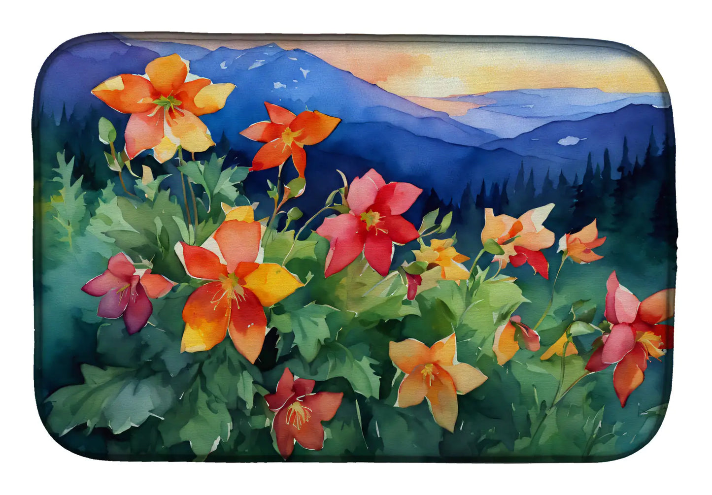 Colorado Rocky Mountain Columbine in Watercolor Dish Drying Mat
