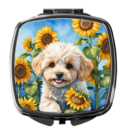 Maltipoo in Sunflowers Compact Mirror