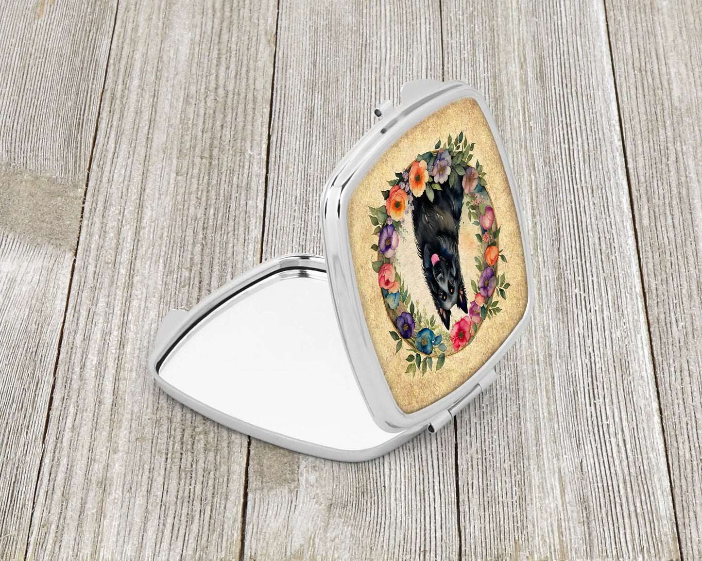 Belgian Sheepdog and Flowers Compact Mirror