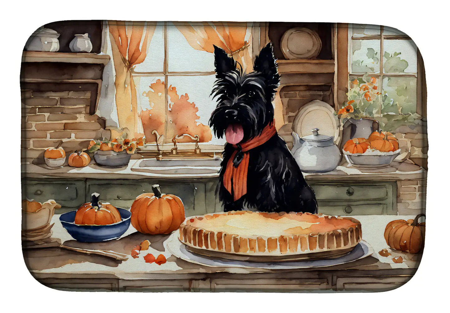 Scottish Terrier Fall Kitchen Pumpkins Dish Drying Mat
