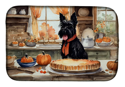 Scottish Terrier Fall Kitchen Pumpkins Dish Drying Mat