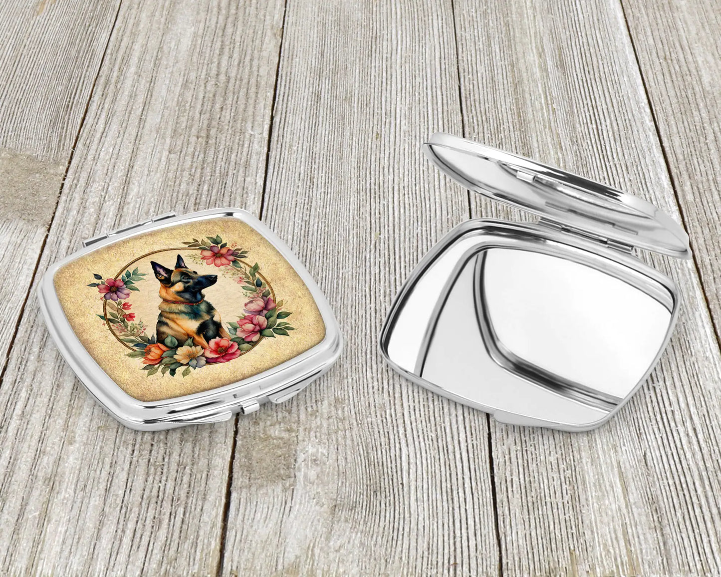 Belgian Malinois and Flowers Compact Mirror
